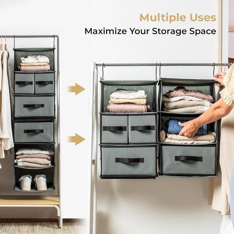 SMIRLY Hanging Closet Storage Organizer 6-Tier Separable Hanging Shelf with Drawers