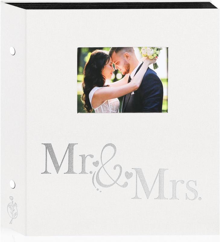 Wedding Photo Album 4x6 600 Pocket Photos Slip in, Linen Cover Large Capacity Newlywed Marriage Window Album Hold 600 Horizontal Vertical Photos (Mr & Mrs, White)