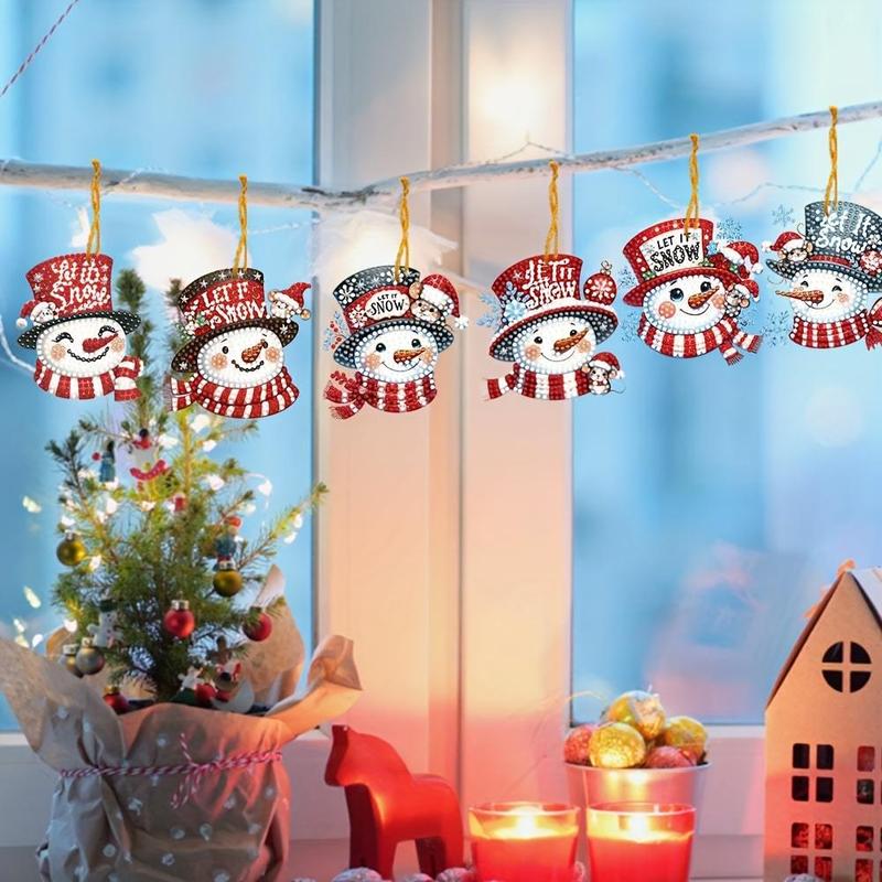 Snowman Pattern DIY Diamond Arts Colorful Painting Kit, 6 Counts set DIY Diamond Arts Colorful Painting Hanging Ornament, DIY Decorative Pendant for Home, Christmas Gift