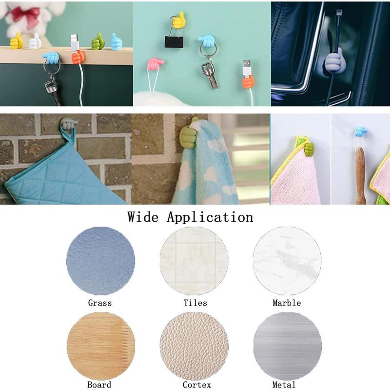 Random Colors 20pcs pack Creative Self Adhesive Thumb Hook Silicone Thumbs Up Wall Hook for Cable Clip Key Wall Decoration Hook Home Office Wall Storage Organiser Earphone