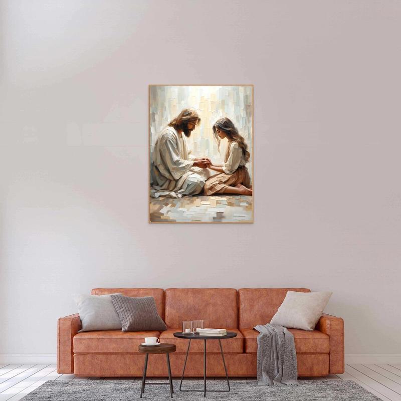 Modern Christian Art, Jesus and Her, Jesus Portrait, Bible Wall Art, Printable Art, Jesus and Woman Holding Hands Unframed