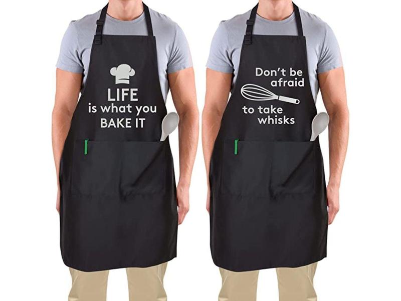 Zulay Kitchen 2-Pack Funny Print Aprons for Men & Women - Kitchen Aprons with Adjustable Neck Strap & 2 Large Pockets, Fun Gift