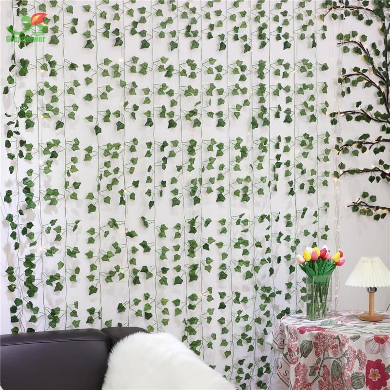 Christmas Wall Hanging Simulation Faux Plastic Vine Ornaments for Room Decor, Creative DIY Spring Green Artificial Leaf Vine, Realistic Decorative Plants for Home Wedding Porch Party Decoration, Home Decor