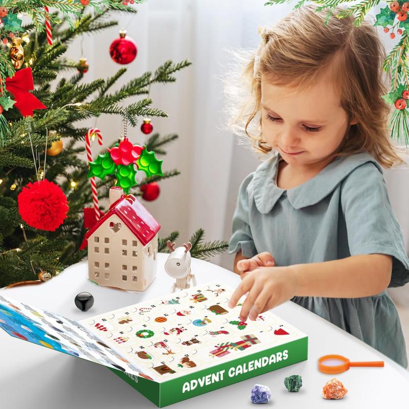 Gemstone Advent Calendar 2024,Christmas Rock Advent Calendar for Kids for Girls Boys Christmas Countdown with 24 Crystals, Minerals and Gemstones for Rock Collection with Mini Gemstone Dig Kit Christmas Scientific Gifts Geology Teen Adult