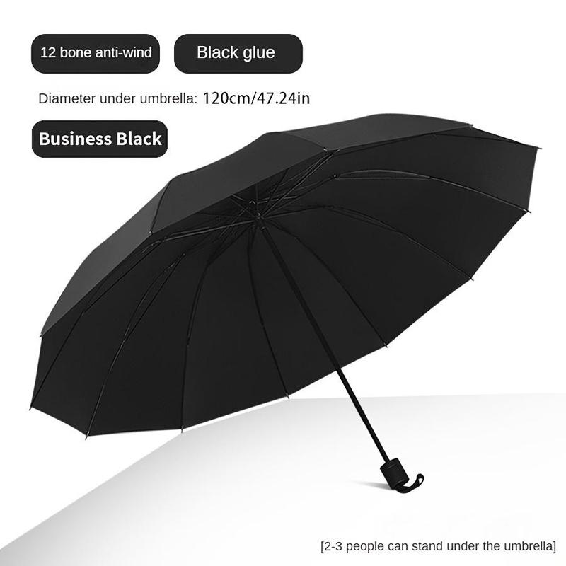 Large Solid Color Folding Umbrella, 1 Count Manual Umbrella with Storage Bag, Durable Compact Umbrella for Men & Women & Family