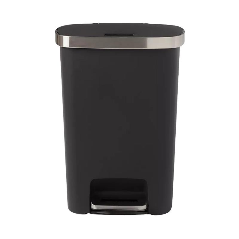 50 Liter Plastic Locking Lid Step Trash Can Black -Trash Can with Foot Pedal, Sleek Finish, 50L 13.2 Gallon,25.6 Inches (H) x 17.7 Inches (W) x 11.9 Inches (D)