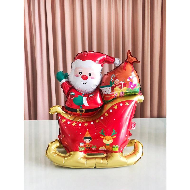 1pc Extra Large 23-Inch Standing Santa Claus & Sleigh Shape Foil Balloon, Christmas