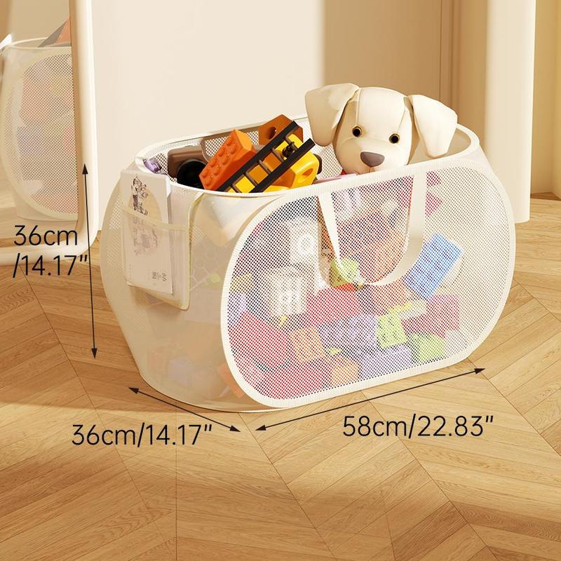 Portable Mesh Storage Basket with Handle, Large Capacity Toy Storage Basket, Household Storage Basket for Living Room Bedroom