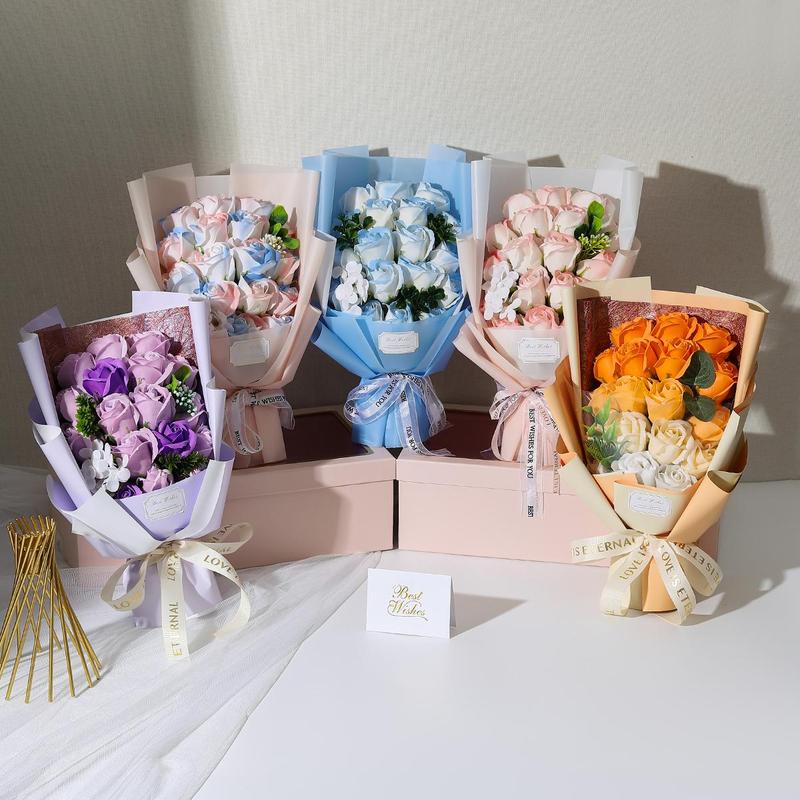 Creative Artificial Flower Bouquet with Gift Box Decorative Anniversary Wedding Romantic Decorations