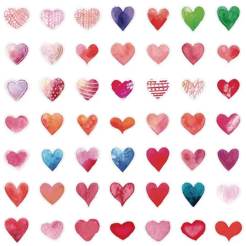 Heart Pattern Decorative Sticker, 50pcs Waterproof Decoration Sticker for Laptop, Guitar, Water Bottle & Skateboard & Scrapbook