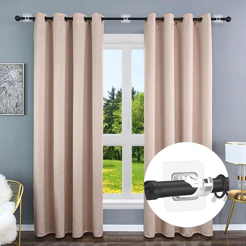 8PCS No Drill Curtain Rod Brackets No Drilling Self Adhesive Curtain Rod Holder Hooks Nail Free Adjustable  Curtain Transparent Household Organiser