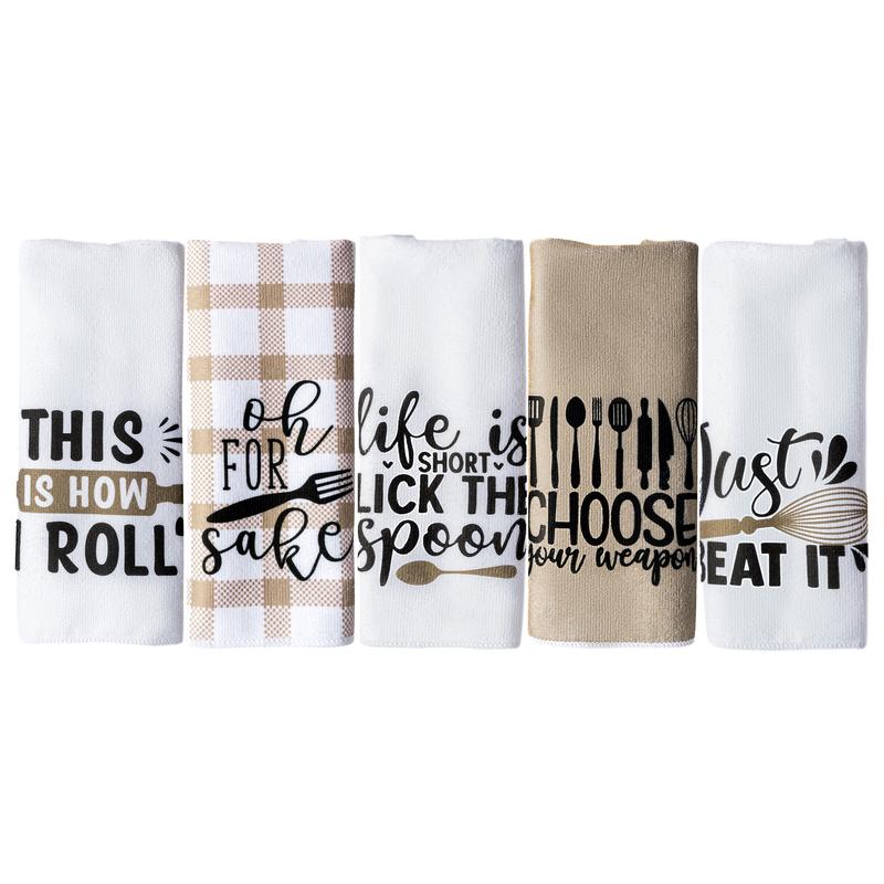 5Pcs Funny Kitchen Dish Towel Set Absorbent Quick Dry Cloth Dish Tea Towels Reusable Hand Towels Bar Hand Dishcloths Kitchen Cute Towels Set Decor for Bathroom Kitchen Home Supplies