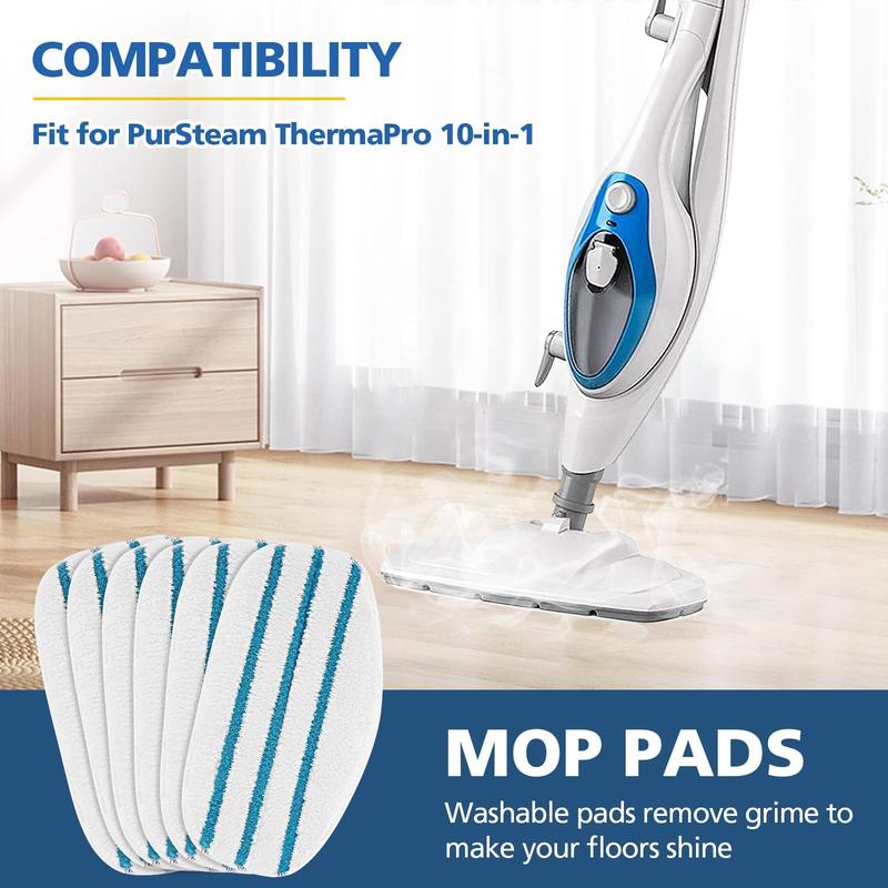 6 Pack Replacement Steam Mop Pads Compatible for PurSteam ThermaPro 10-in-1