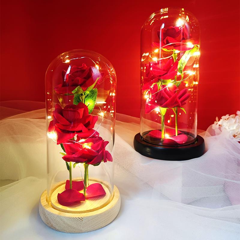 Christmas Everlasting Rose in Glass Dome with Light, Artificial Rose Desktop Ornaments without Battery, Home Decor Plants Flowers, Birthday Gifts for Mom Girls Girlfriend Her, 2024 Fall Gifts, Fall Decor