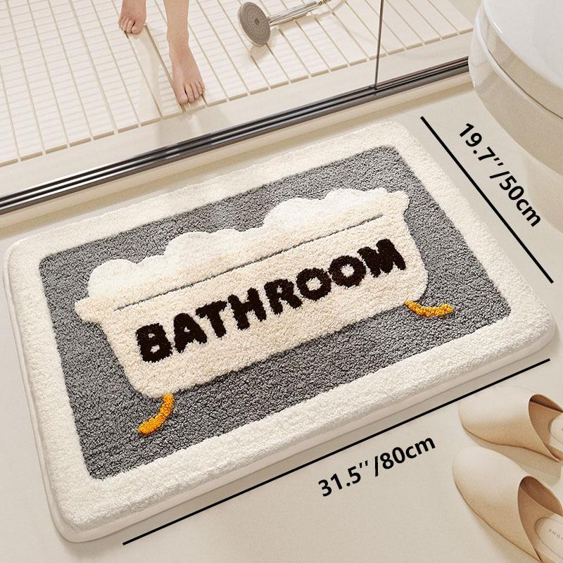 Bathroom Mat, 1 Count Bathroom Rug, Letter Floral Pattern Non Slip Soft Water Absorbent Bath Mat for Home Decor