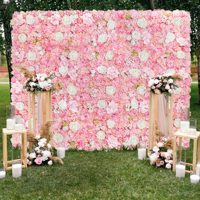 Peach Flower Wall Panel 12 Packs Pink Artificial Flower Wall Backdrop Wedding Floral Background for Birthday Photoshoot Decoration Banners Ornaments