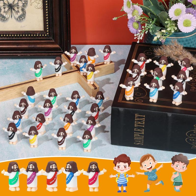 50 count Little Jesus Figurines Bulk, Multi-Colors Small Jesus Toys Printed with Jesus Loves You Christ Savior Little Jesus Doll for Hide and Seek Classic Religious Presents, Baptism Activities