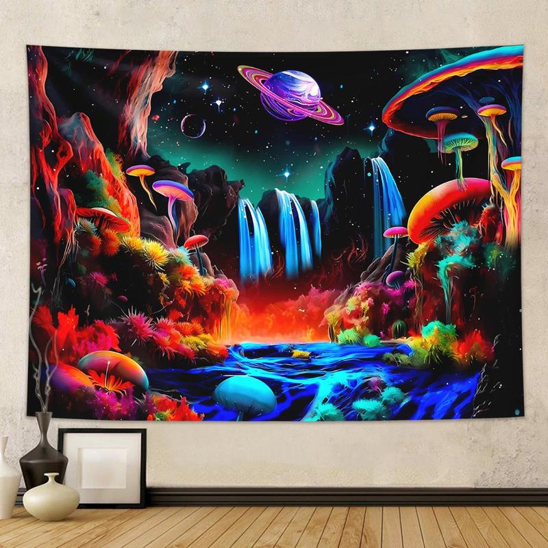 Colorful Planet & Mushroom Pattern Tapestry, Wall Hanging Decor, Wall Art Decor for Home Living Room Bedroom Study Room