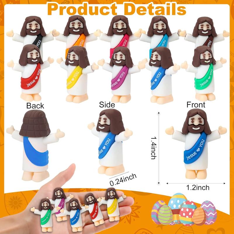 50 count Little Jesus Figurines Bulk, Multi-Colors Small Jesus Toys Printed with Jesus Loves You Christ Savior Little Jesus Doll for Hide and Seek Classic Religious Presents, Baptism Activities