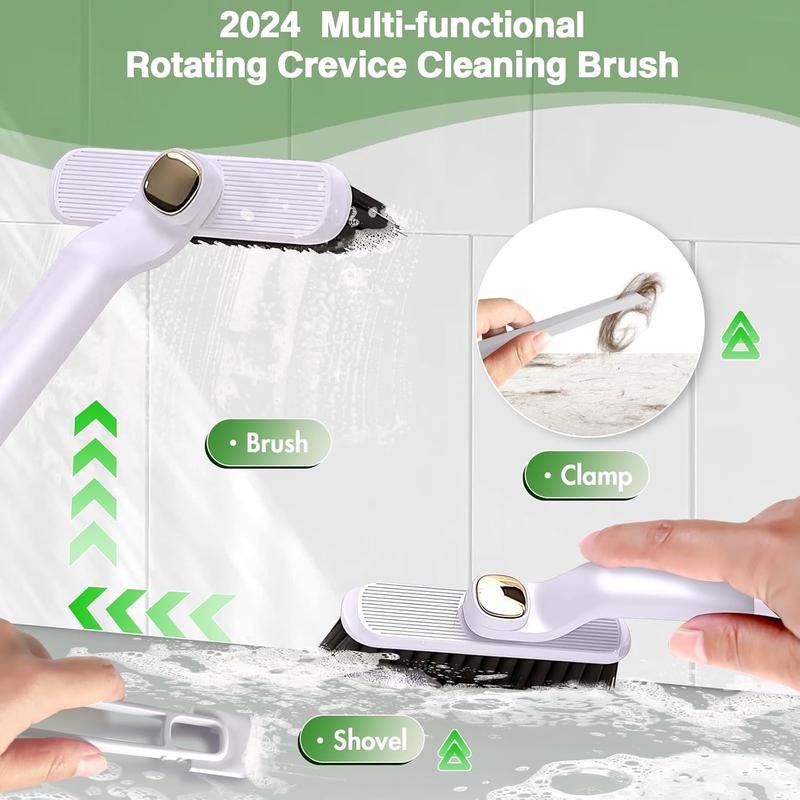 Upgrade Multi-Function Rotating Crevice Cleaning Brush,Hand-held 360° Rotating No Dead Corners Hard Bristle Crevice Gap Brush,Corners Cleaning Tool for Bathroom Kitchens Tile Floors (Purple, 2 Pcs)