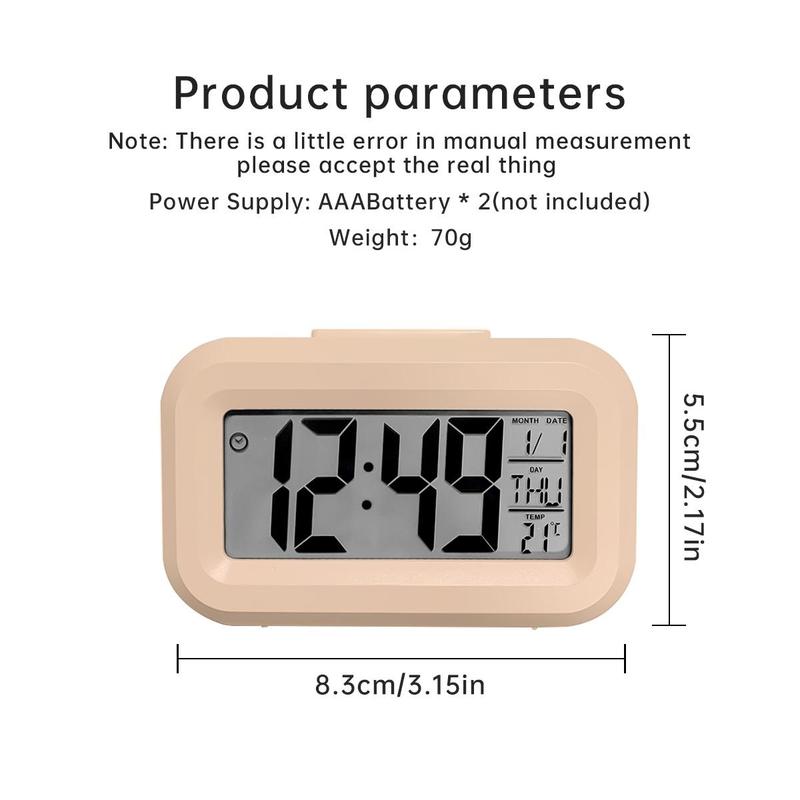 Alarm Clock, LED Backlight Desk Clock, Smart Bedside Clock with Temperature and Date Display, Bedroom Accessories (Battery Required, Battery Not Included)