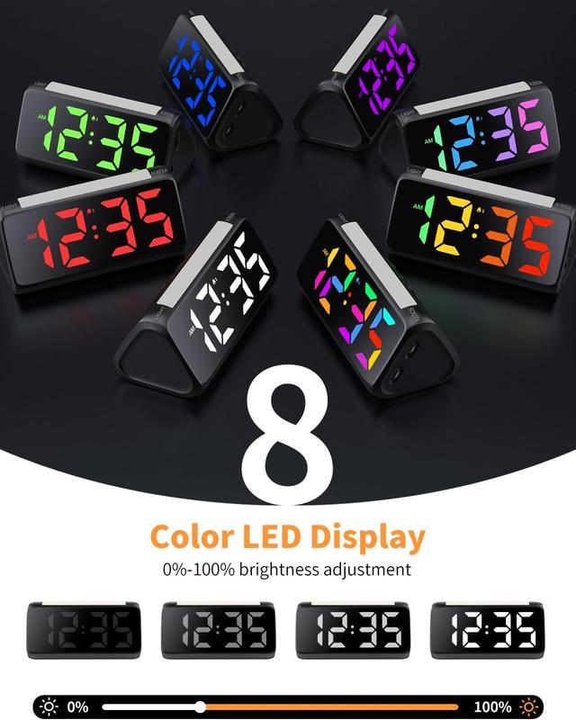 Digital  Clocks for Bedrooms, Bedside Clocks with RGB Night Light, Rainbow Time, Large Display, Dual , Snooze, LED Desk Dimmable  Clock for  Teens (Black)