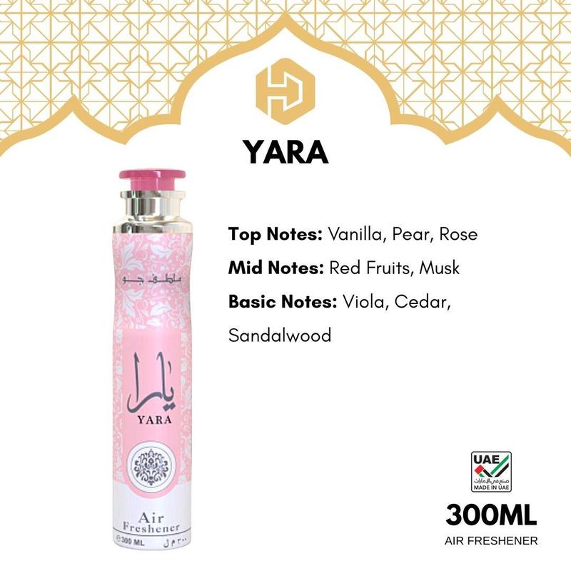 Lattafa Perfumes Yara Air Freshener - Floral- Fruity - Woody Scent - 300 ML Spray Fragrance Pack