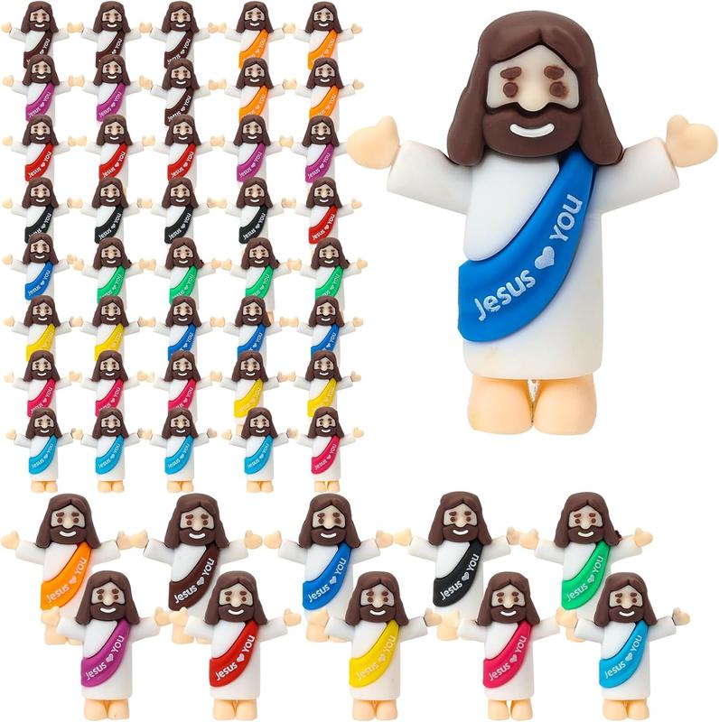 50 count Little Jesus Figurines Bulk, Multi-Colors Small Jesus Toys Printed with Jesus Loves You Christ Savior Little Jesus Doll for Hide and Seek Classic Religious Presents, Baptism Activities