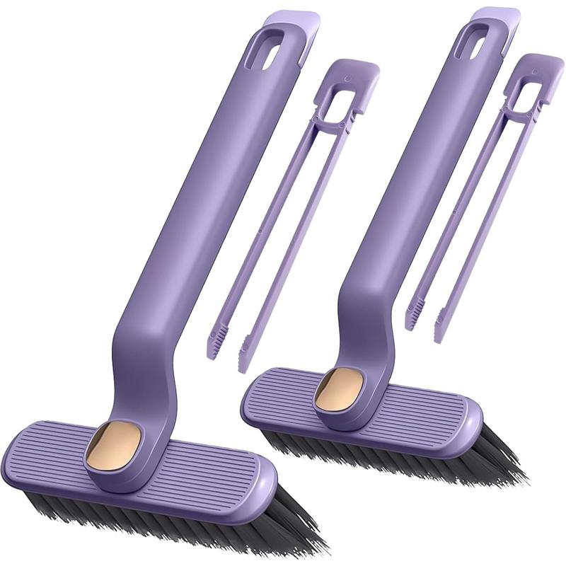 Upgrade Multi-Function Rotating Crevice Cleaning Brush,Hand-held 360° Rotating No Dead Corners Hard Bristle Crevice Gap Brush,Corners Cleaning Tool for Bathroom Kitchens Tile Floors (Purple, 2 Pcs)