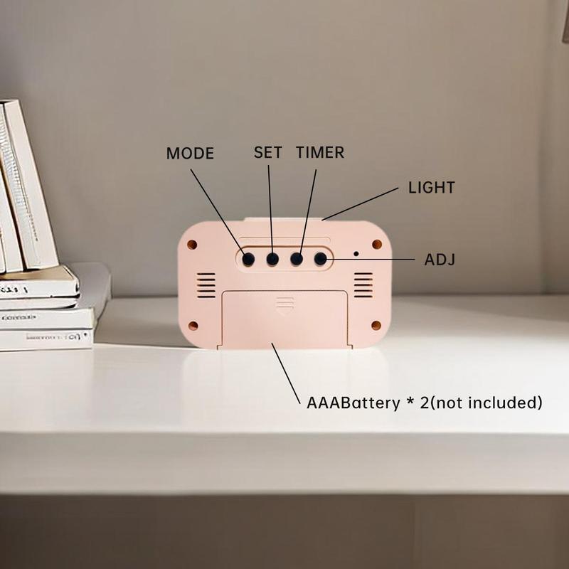 Alarm Clock, LED Backlight Desk Clock, Smart Bedside Clock with Temperature and Date Display, Bedroom Accessories (Battery Required, Battery Not Included)