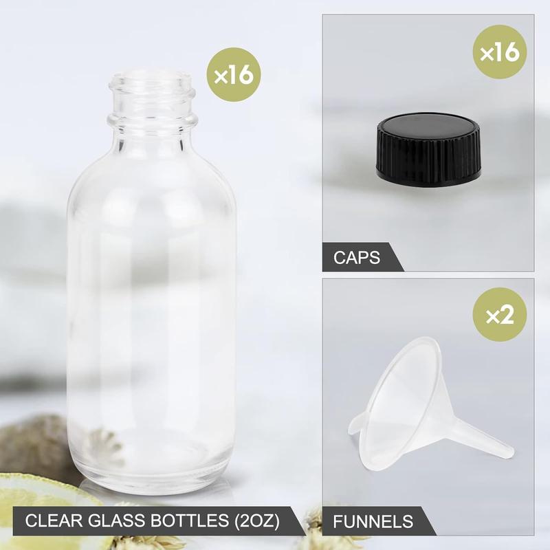 2OZ Small Glass Bottles with Lids and Funnels, 60ml Boston Round Glass Bottles, Perfect for Diy Essential Oils, Perfumes, Whiskey and Juices, 12 count Clear Organiser Tin Organiser Tin Canister