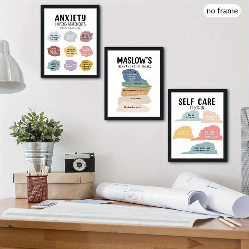 Mental Health Poster without Frame, 9pcs set Waterproof Anxiety Therapy Motivational Poster, Psychologist Counselor Inspirational Poster, Positive Quote Wall Decor Poster for Classroom Home Office