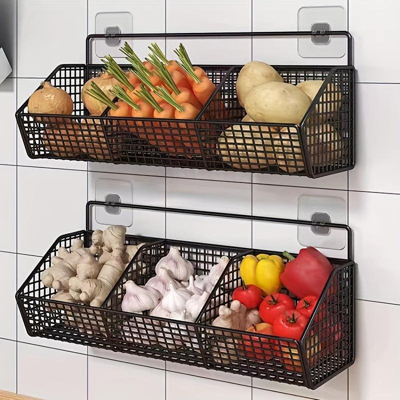 Wall Mounted Kitchen Storage Basket, 1 Count Multi-grid Durable Storage Basket, Home Organizer for Spice Garlic  Onion Vegetable