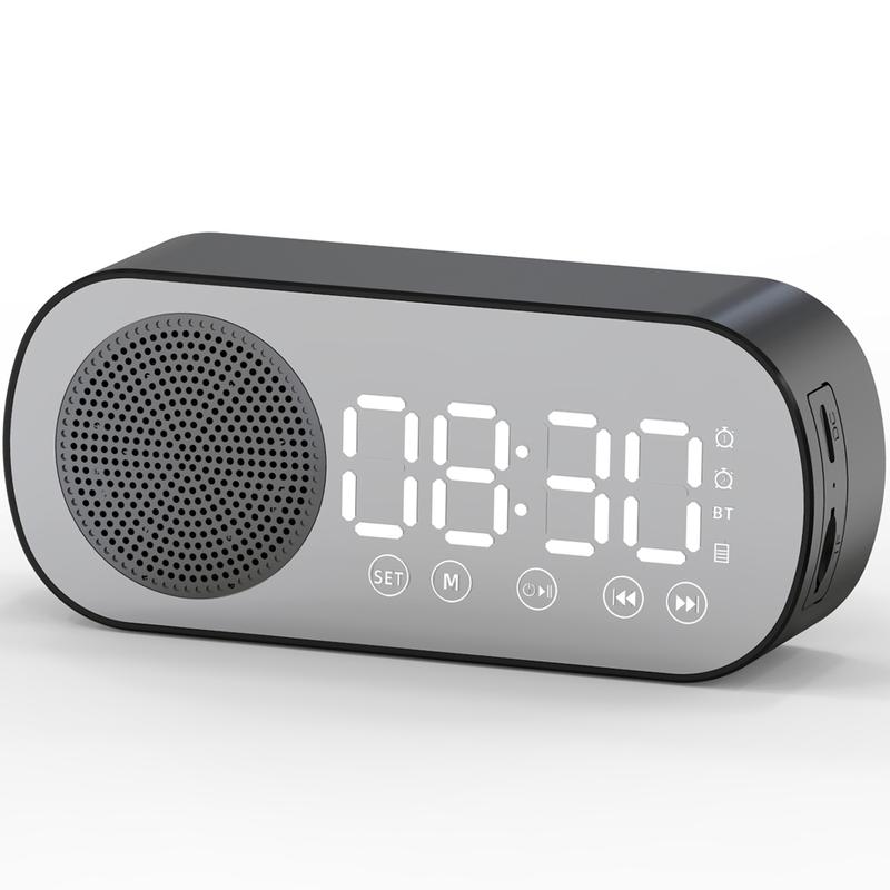 Wedding Gifts Digital Alarm Clock Bluetooth 5.0 Speaker LED Display Mirror Desk Alarm Clock with FM Radio Support TF Card Play Hands-Free Call Dual Alarm Clock with USB Charging Port Adjustable Brightness