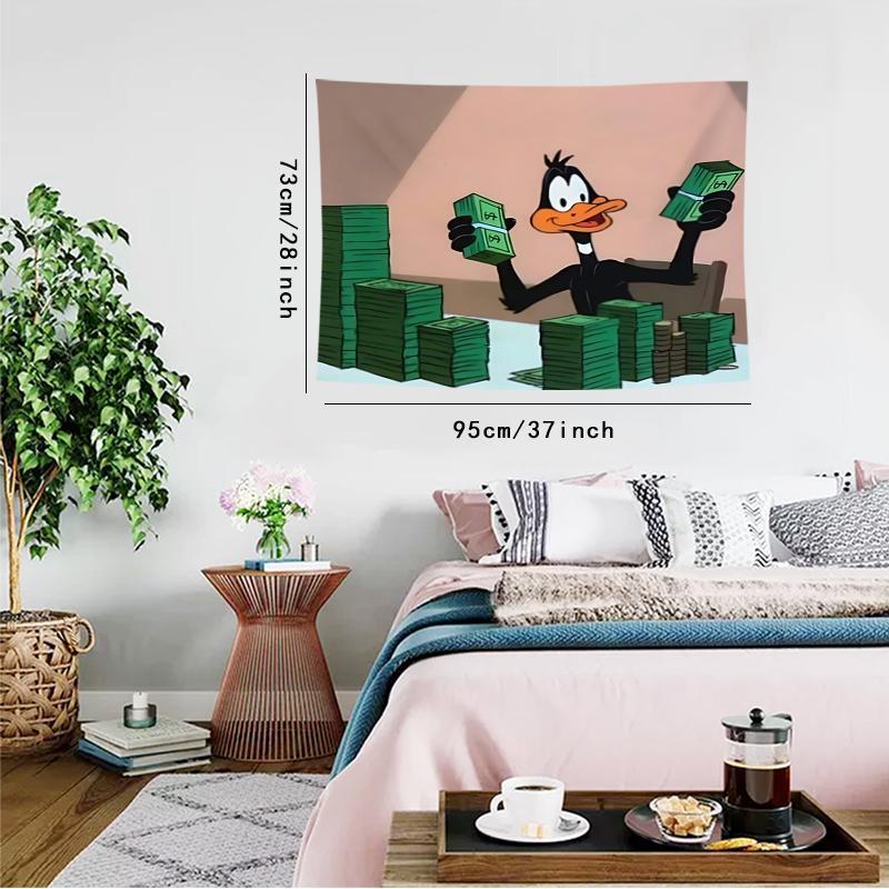 Halloween Decor Cartoon Duck & Cash Pattern Tapestry Decoration, 1 Count Casual Wall Hanging Decor, Aesthetic Wall Hanging Decor for Home Office Bedroom Living Room, Boyfriend Gift