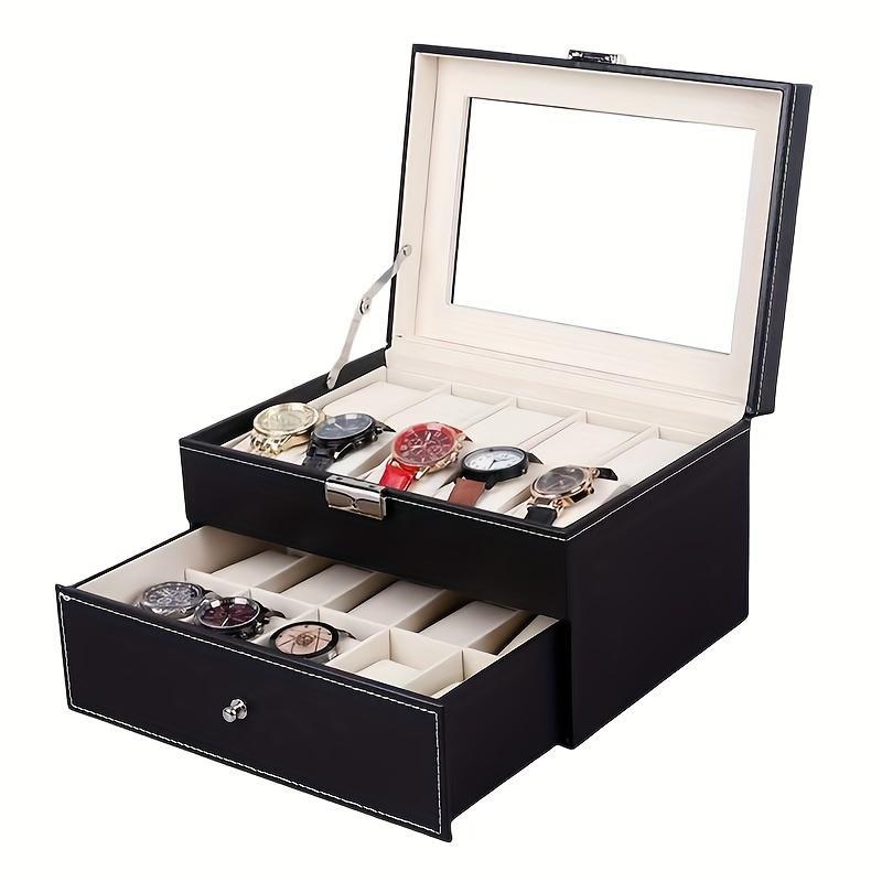 Watch Storage Box, 1 Count Classic Style Double Layer Watch Jewelry Storage Box, Watch Organizer, Home Organizer for Watch & Jewelry