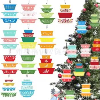 Christmas Stacking Bowls Ornament - Retro Nesting Bowls Xmas Tree Hanging Decoration Miniature Resin Pendant for Kitchenware Decor