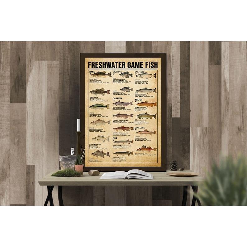 Fresh Water Game Fish Vintage Digital Files Poster, Fishing Water Game Fish Poster, Fishing Poster, Fishing Lovers Wall Art