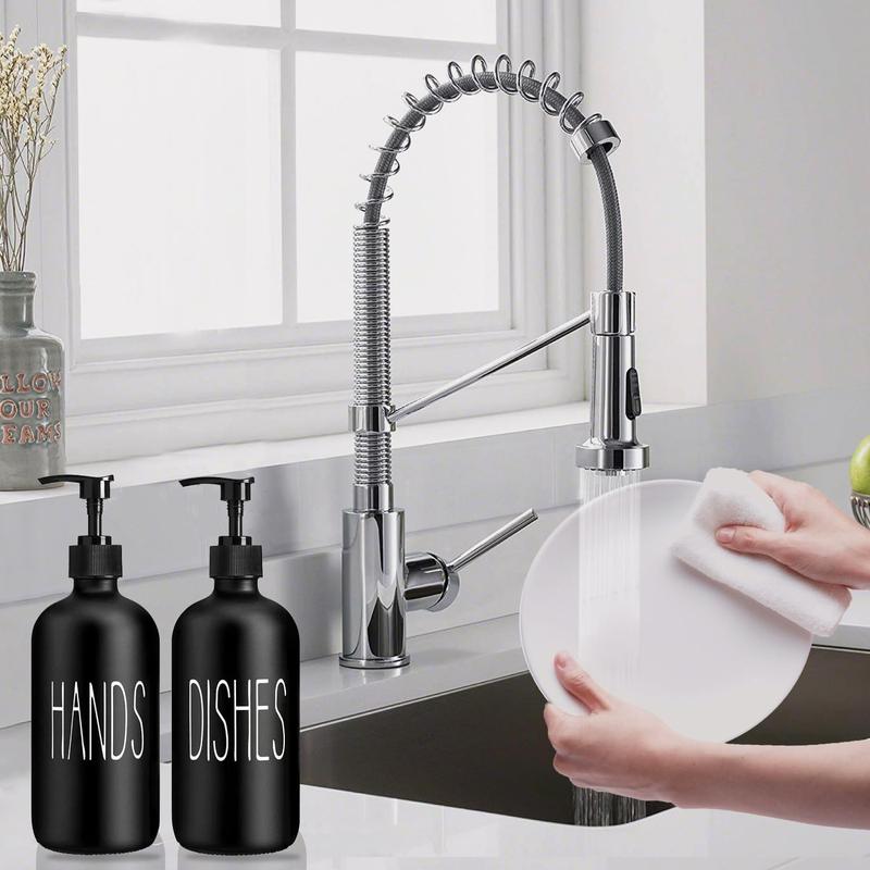 Glass Soap Dispenser Set 2 Pack,Contains Hand and Dish Soap Dispenser.Premium Kitchen Soap Dispenser Set for Kitchen Sink and Farmhouse Decor .16 Oz Black Soap Dispenser with Pumps -Black