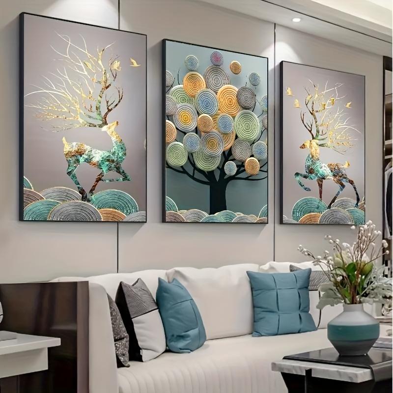 3count Frameless Abstract Chinese Feng Shui Golden Rich Tree Wall Art Canvas Painting, Art For Living Room Cuadros Decor, No Frame, 15.7*23.6in Poster Ornaments Poster Ornaments Decoration Artistic