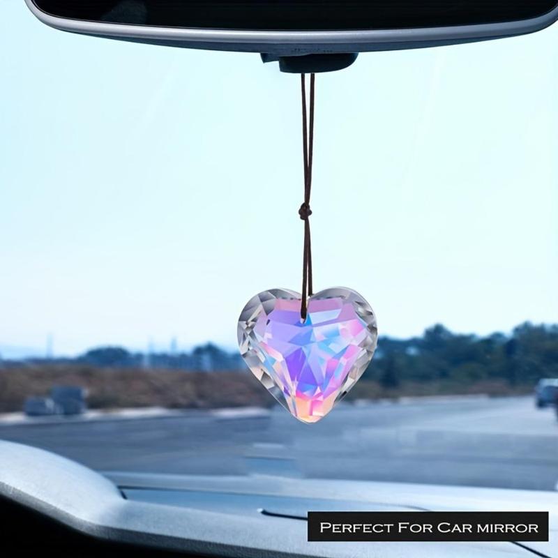 Heart Shaped Prism Pendant, 1 Count Crystal Glass Suncatcher, Hanging Decor for Home Garden Party Car