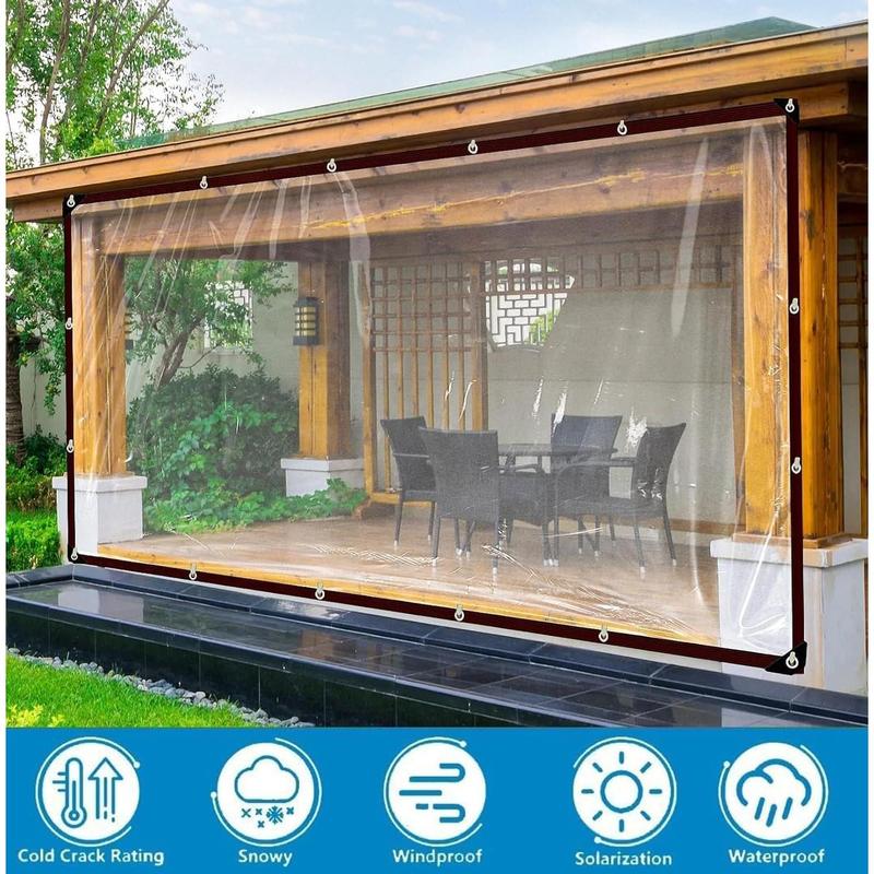 Clear Tarp - Heavy Duty Waterproof 8x10FT Plastic Tarps with Grommets Clear Vinyl Tarps for Outdoor Porches Transparent Tarpaulin for Patio Enclosure Roofs Greenhouse Plant Chicken Coop Cover