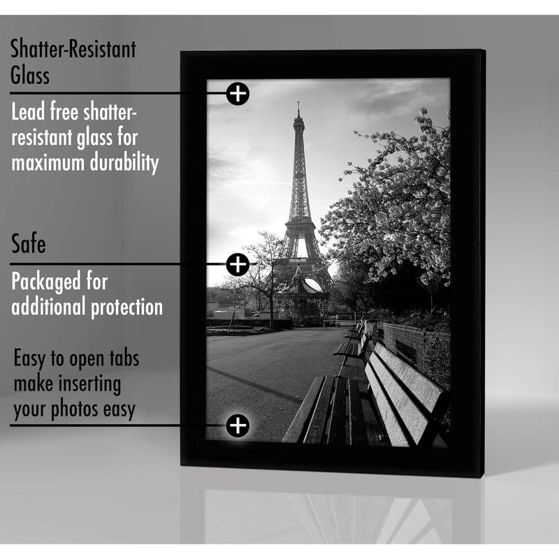 8x12 Picture Frame with Shatter-Resistant Glass - Gallery Style Frame with Engineered Wood - Signature Collection - Photo Frame for Tabletop and Wall Display - Black