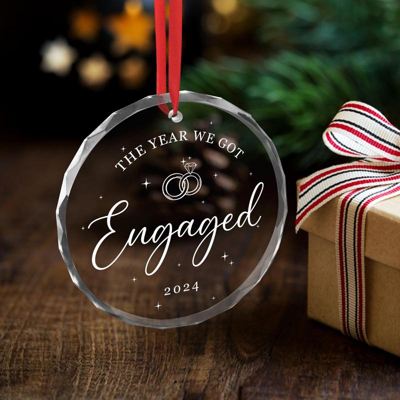 2024 Engagement Gifts for Couples - Bridal Shower Gifts for Her, Anniversary Wedding Gifts for Men, Women - Christmas Tree Decoration Glass Ornaments