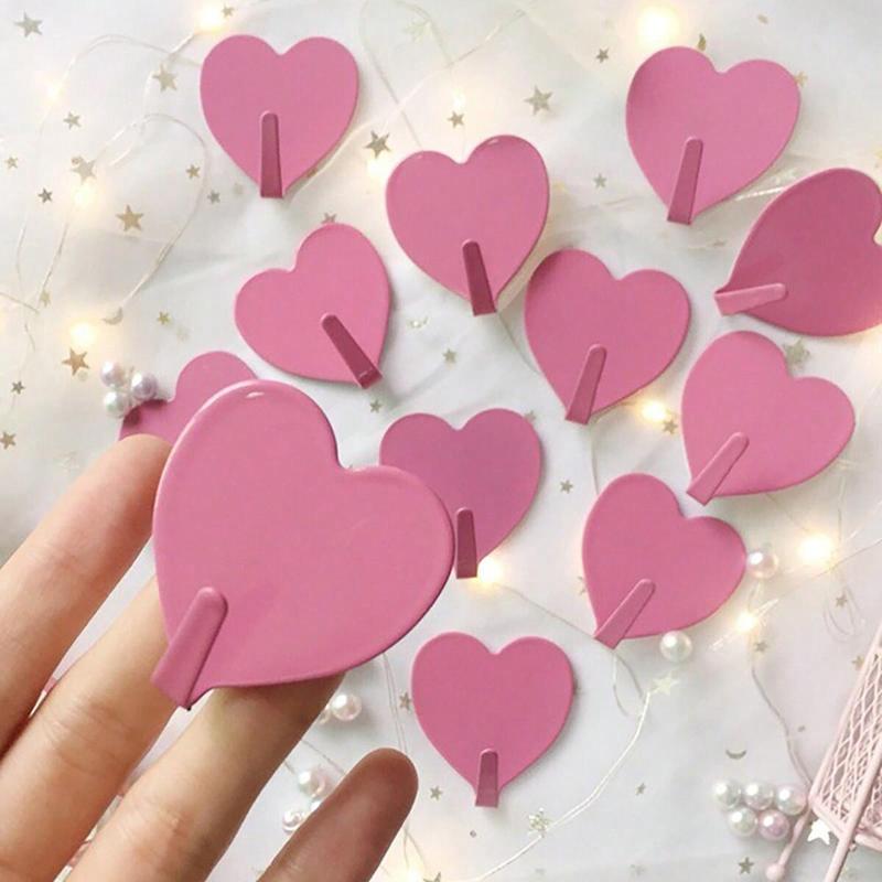 Heart Shaped Adhesive Hook, 3 5 10 20pcs Rustproof Reusable Key Hook, Punch Free Home Storage Hook for Living Room, Bathroom, Towel, Clothes