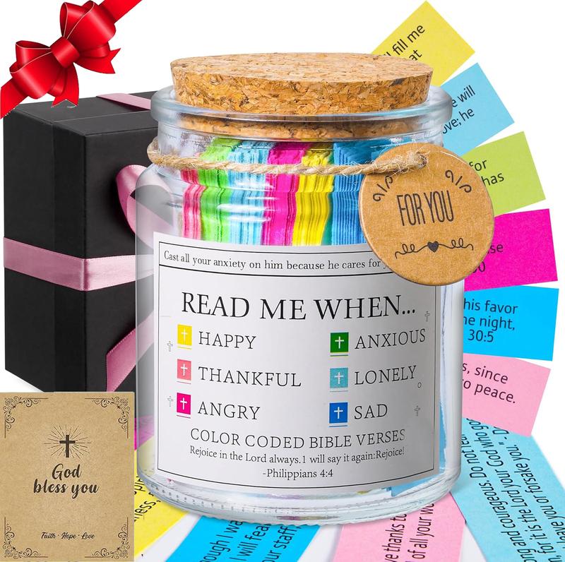 Bible Verses in a Jar, Bible Verses Jar for Emotions and Feelings - Glass Scripture Prayer Jar with 90 Color-Coded Biblical Verses for Church Christian Faith Based Easter Christmas Gift Bible Verse Inspirational Bible