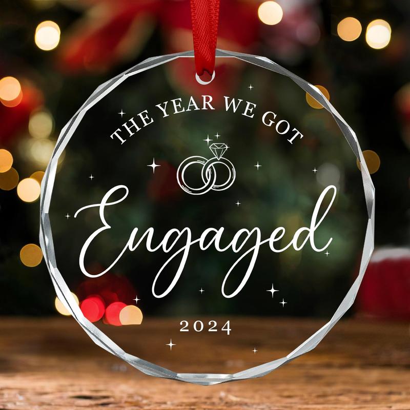 2024 Engagement Gifts for Couples - Bridal Shower Gifts for Her, Anniversary Wedding Gifts for Men, Women - Christmas Tree Decoration Glass Ornaments