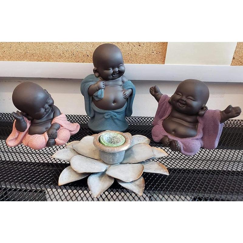 Ceramic Little Cute Baby Buddha Statue Monk Figurine Buddha Figurines Home Decor Creative Baby Crafts Dolls Ornaments Gift Delicate Ceramic Arts and Crafts (Purple)