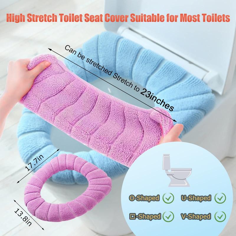 5 Pack Thicker Bathroom Toilet Seat Cover Pads- Soft Warmer Toilet Seat Cushion Cover Stretchable Washable Fiber Cloth, Easy Installation Comfortable Toilet Lid Seat Cover(Pumpkin Modelling)