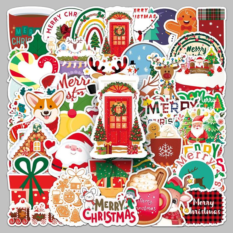 Cartoon Christmas Themed Sticker (50pcs set), Waterproof Self Adhesive DIY Sticker, Decor Sticker for Gift Greeting Card Water Bottle Laptop Phone